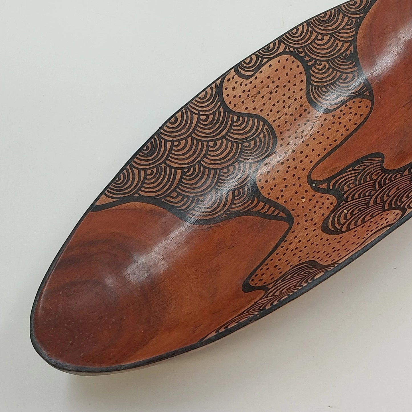 South African Hand Carved Hand Painted Wood Oval Decorative Bowl Abstract 12.5"