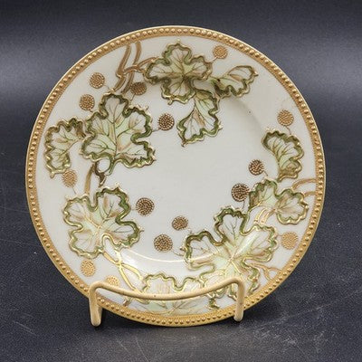 Yamato Nippon Green and Gold Beaded Round Plate 7.25" Vintage Home Decoration