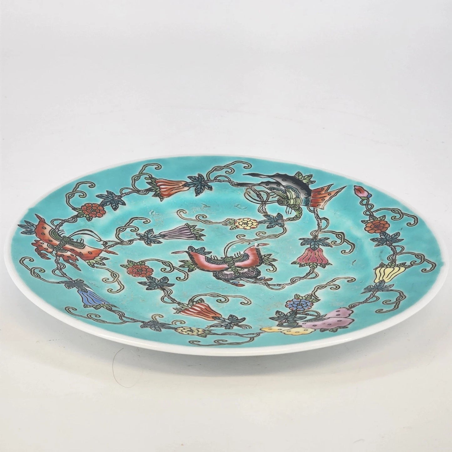 Antique Chinese Celadon Porcelain Plate 7 Inch Teal Glaze Dish