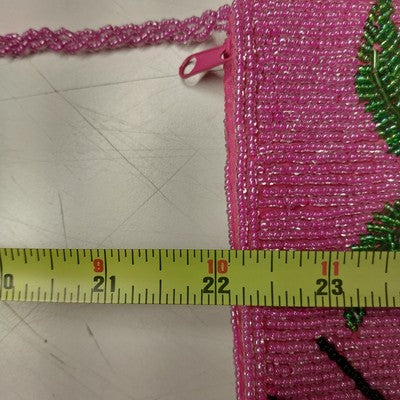 Ermo Collection Beaded Pink Purse Bag Palm Tree Design Lined Vintage China