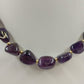 Statement Necklace with Gold Tone Beads and Glossy Natural Amethyst 18" Jewelry