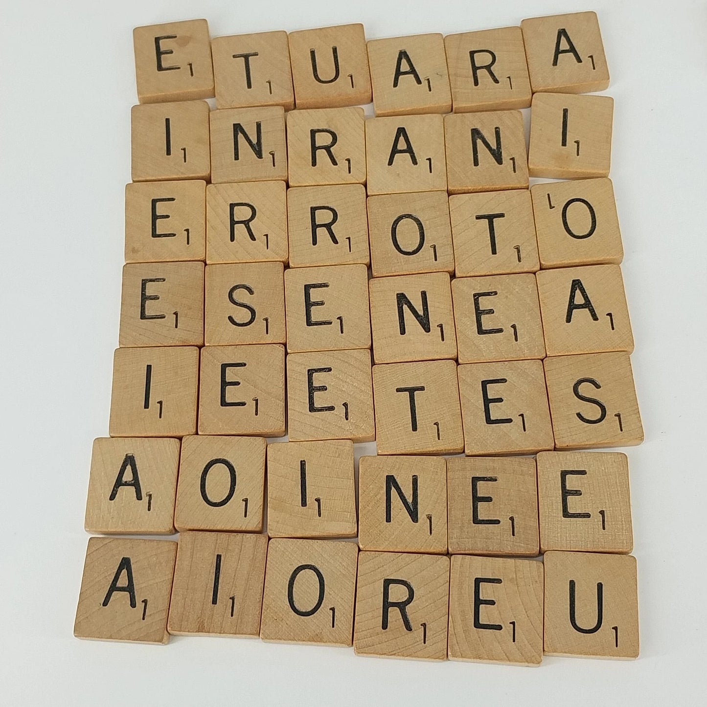 Scrabble Wood Tile Set 98 Letters 2 Blanks 4 7" Wood Tile Holders 1948 Vtg USA