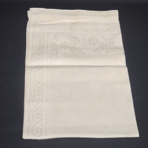 3 Linen Dresser Scarf Damask Cream Ecru Rose Runner Table Cover Doiley