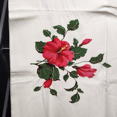 White Rectangle Tablecloth Table Cover with Red Gumamela Flowers Leaves 52"x62"