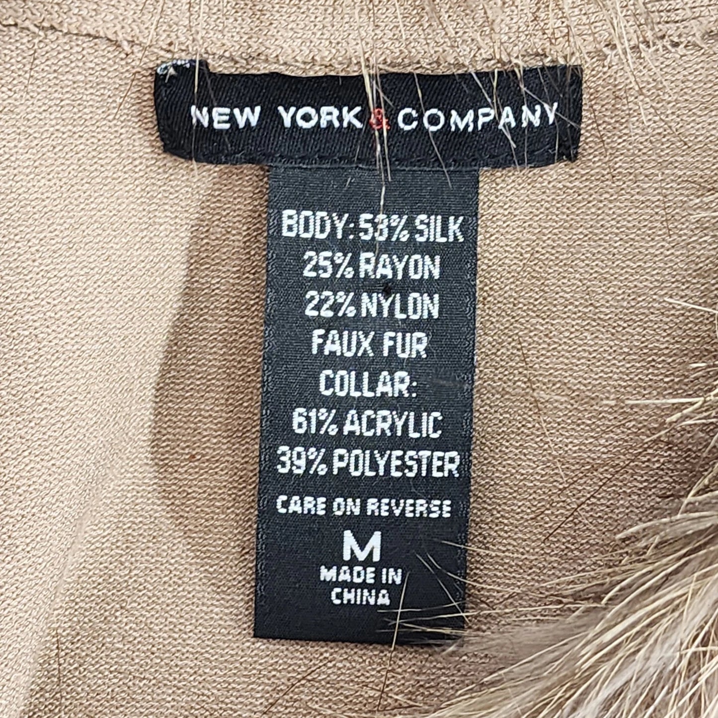 New York & Company Tan Cardigan Faux Fur Collar Size Medium
