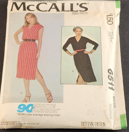 McCall's 6511 Vintage Sewing Pattern Misses Stretch Knit Dress Size Medium
