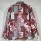 Bon Worth Womens Large Tapestry Weave Red Gray Block Print Blazer Jacket Unlined
