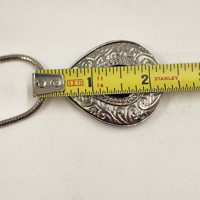 Silver Tone Reversible Teardrop Carnelian Black Pendant Snake Chain Damask Edge