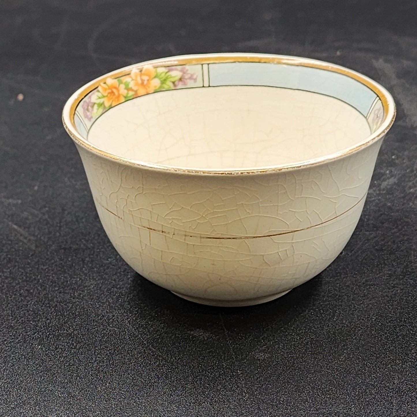 6 Nebraska Blue Flat Cup & Saucers England Blue Rim Flower Accent J & G Meakin