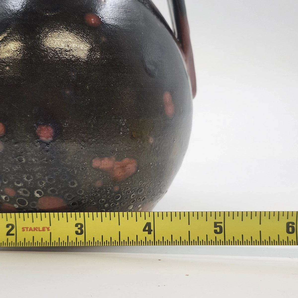 Redware Pottery Pitcher Dark Mottled Glaze 5.5" Tall Antique Style Unmarked