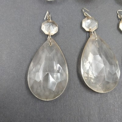 11 Almond Teardrop Crystal 2" Prisms w Octagon Faceted Beads Vintage Lamp Parts