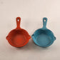 2 Fry Pan Miniature Enamel Cast Iron 3-3/4" Egg Sauce Skillet Vintage 1960s Blue