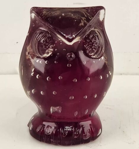 Lefton Deep Red Glass Owl Figurine Paperweight Controlled Bubbles Design Vintage