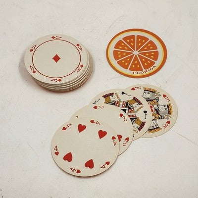 Florida Souvenir Round Playing Card Deck 3" Orange Graphic with Case Hong Kong