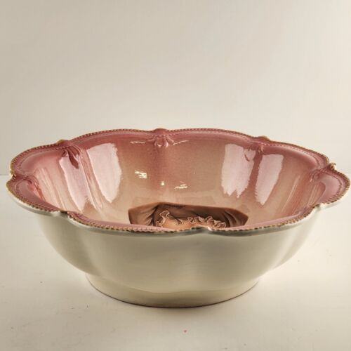 RS Prussia Large Serving Bowl Pink Countess Potocka Image Gold Beaded Lip Crazed