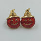 Avon Pumpkin Witch Hat Stud Halloween Earrings Jack O Lantern Gold Enamel 1994