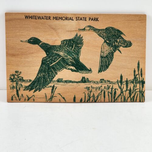 Wooden Postcard Flying Geese Souvenir Vintage Whitewater Mem State Park Unused