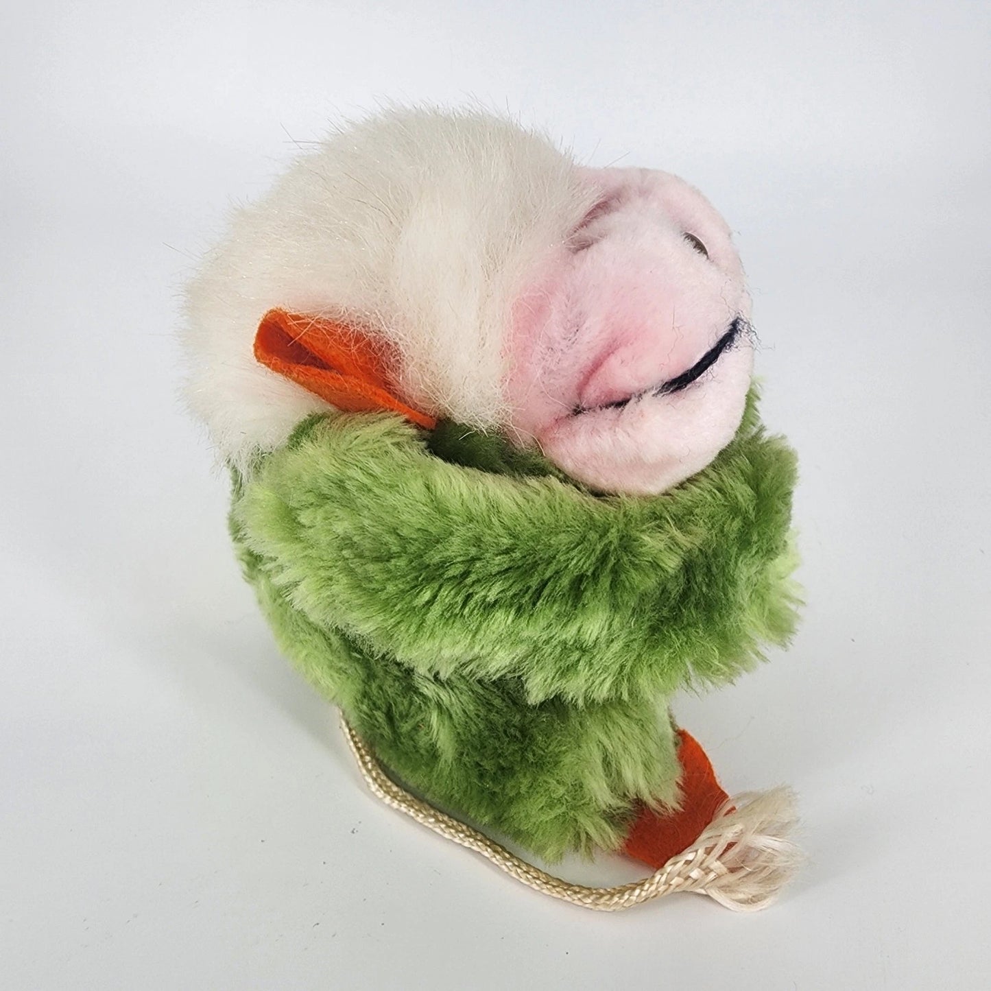 Intrigue Hanging Monkey Plush Green 6" Tall Hook & Loop Hands Korea Vintage 1980