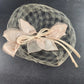 Half Length Face Beige Veil with Floral Petals and Bow Starched Vintage 1950's