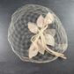 Beige Half Length Face Veil with Floral Pedals and Bow Starched Vintage