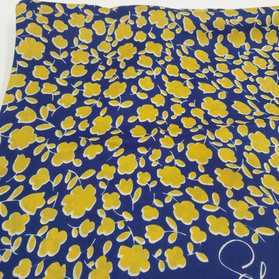 Schiaparelli Silk Blend Scarf 23" Square Yellow Blue Floral Print Signed Vintage