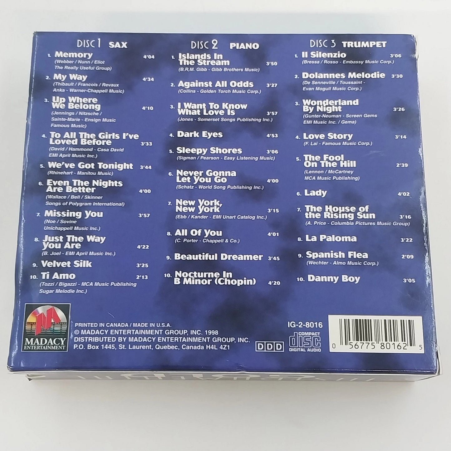 Instrumental Gold Sax Piano Trumpet 3 CD Box Set IG-3-8016 1998 Easy Listening