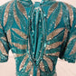 Carina Silk Sequined Top Teal Evening Dress Size L Zipper Hook/Loop Back AS IS