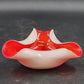 Wales Red & White Cased Glass Japanese 6" Biomorphic Bowl Vintage Mid-Century