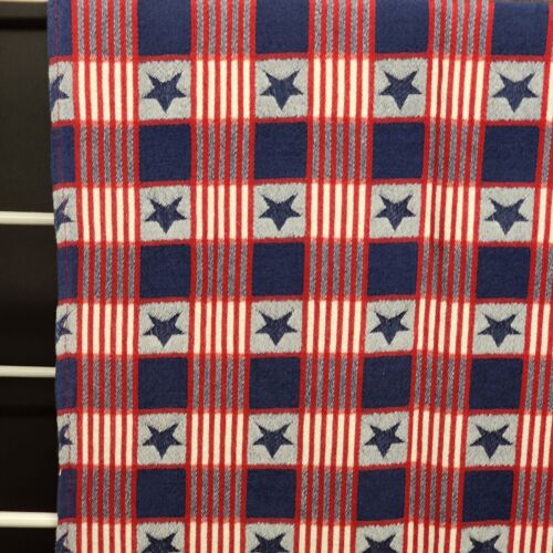 Red White and Blue with Stars Linen Table Runner Vintage July 4th Themed 92"x20"