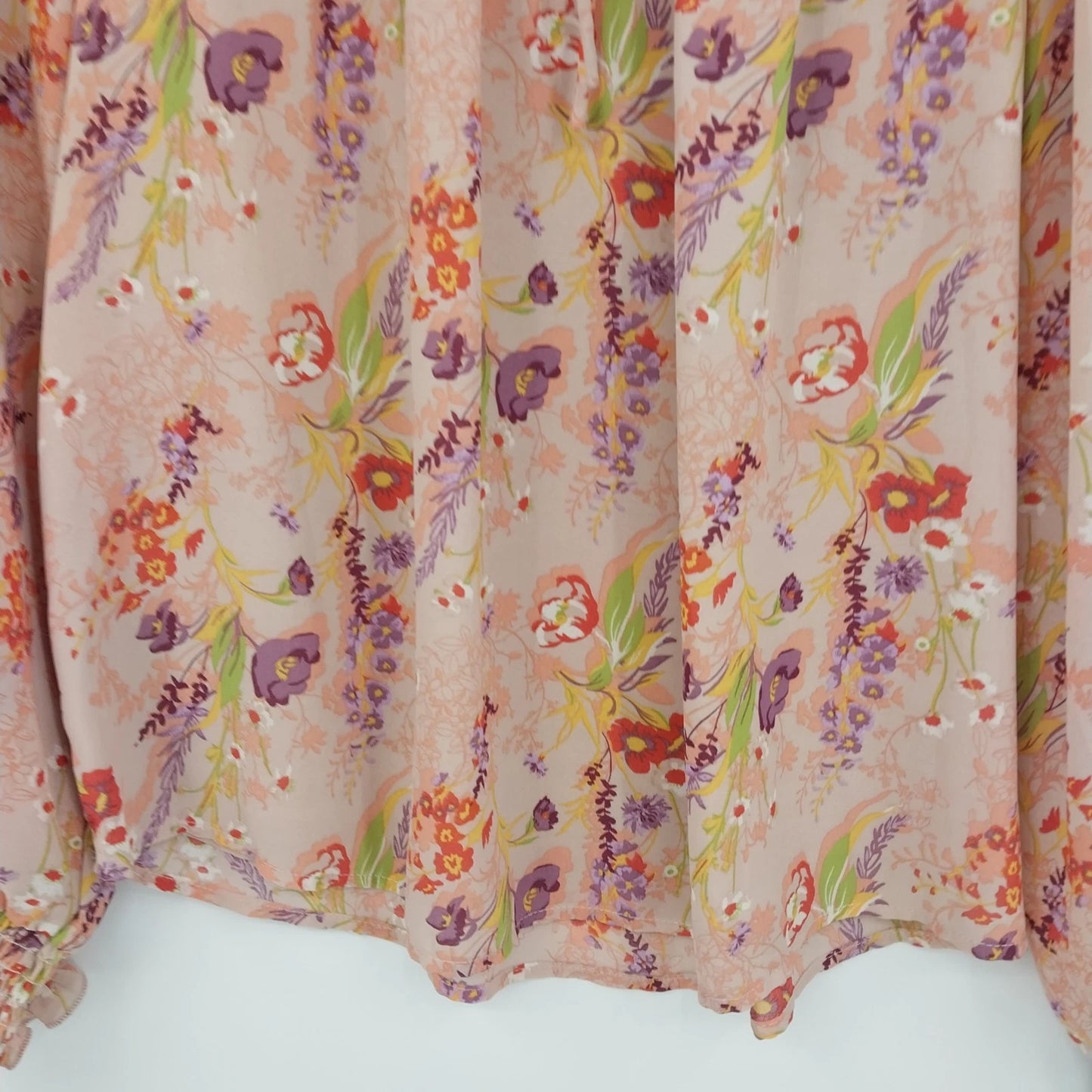 Ophelia Roe Floral Smocked Peasant Blouse Peach Long Sleeve Women's Small