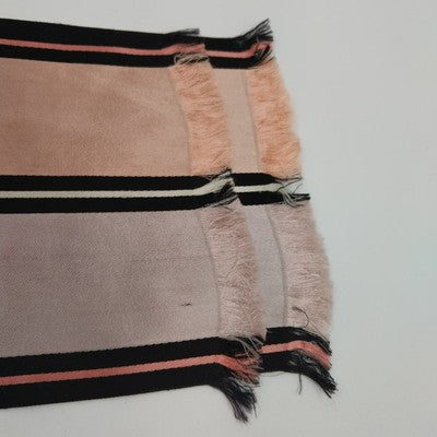 Pink Gray Black Striped Satin Sash Neck Scarf 36" x 5" Fringed Ends Vintage Wrap