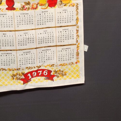 Country Cabinet with Spices 1976 Calendar Linen Kitchen Towel Vintage 27" x 16"