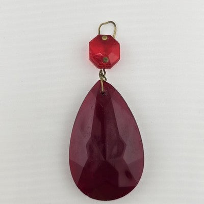 Ruby Red Faceted Teardrop & Button Crystal Prisms Hanging Chandelier Parts 2"