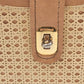 Tan Leather Train Case – 10.5" Travel Luggage with Cane Web Front, Latch Closure, Pockets & Interior Mirror Vintage