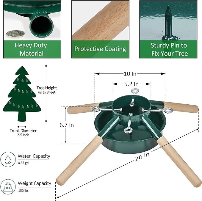 Christmas Tree Stand for Real Trees 26" Metal Holder Base Fits Up to 8ft Tree