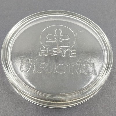 Heye Viktoria German Glass Jar with Ad Print Lid Collectible Pot Cover Vintage