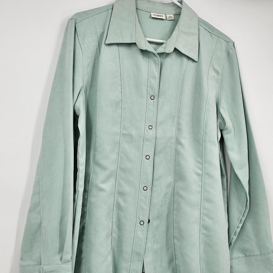 Y2K Cato Fashion Faux Suede Jacket Women’s L Seafoam Green Button Up Retro Blazer