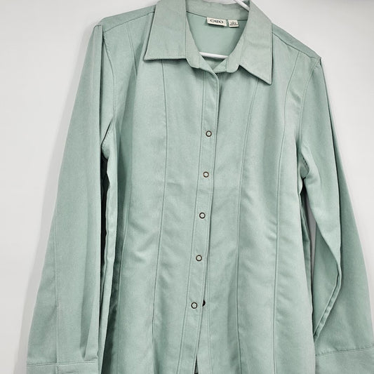 Y2K Cato Fashion Faux Suede Jacket Women’s L Seafoam Green Button Up Retro Blazer