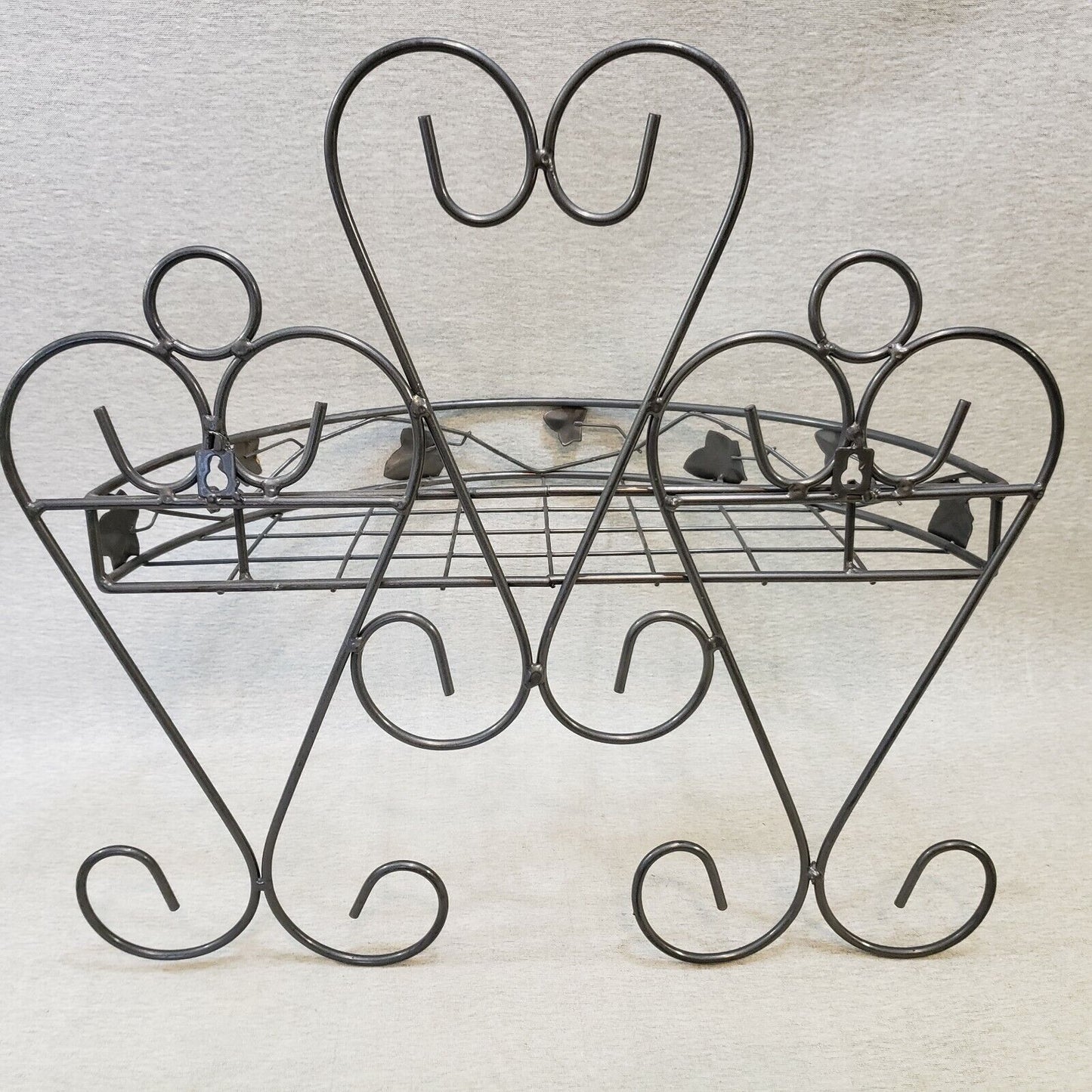Ornamental Gray Wire Wall Shelf Basket Leaf Pattern Metal Storage