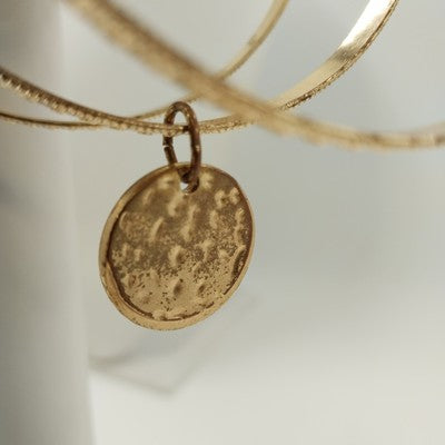Three Set of Jewelry Bangles Thin Bracelets Gold Tone One with Gold Disc Dangle
