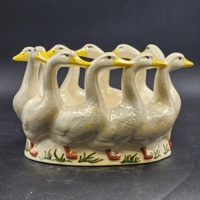 Ceramic Bowl 9" Planter Holland Mold Circle Of Ducks Signed Homemade Vintage 80s