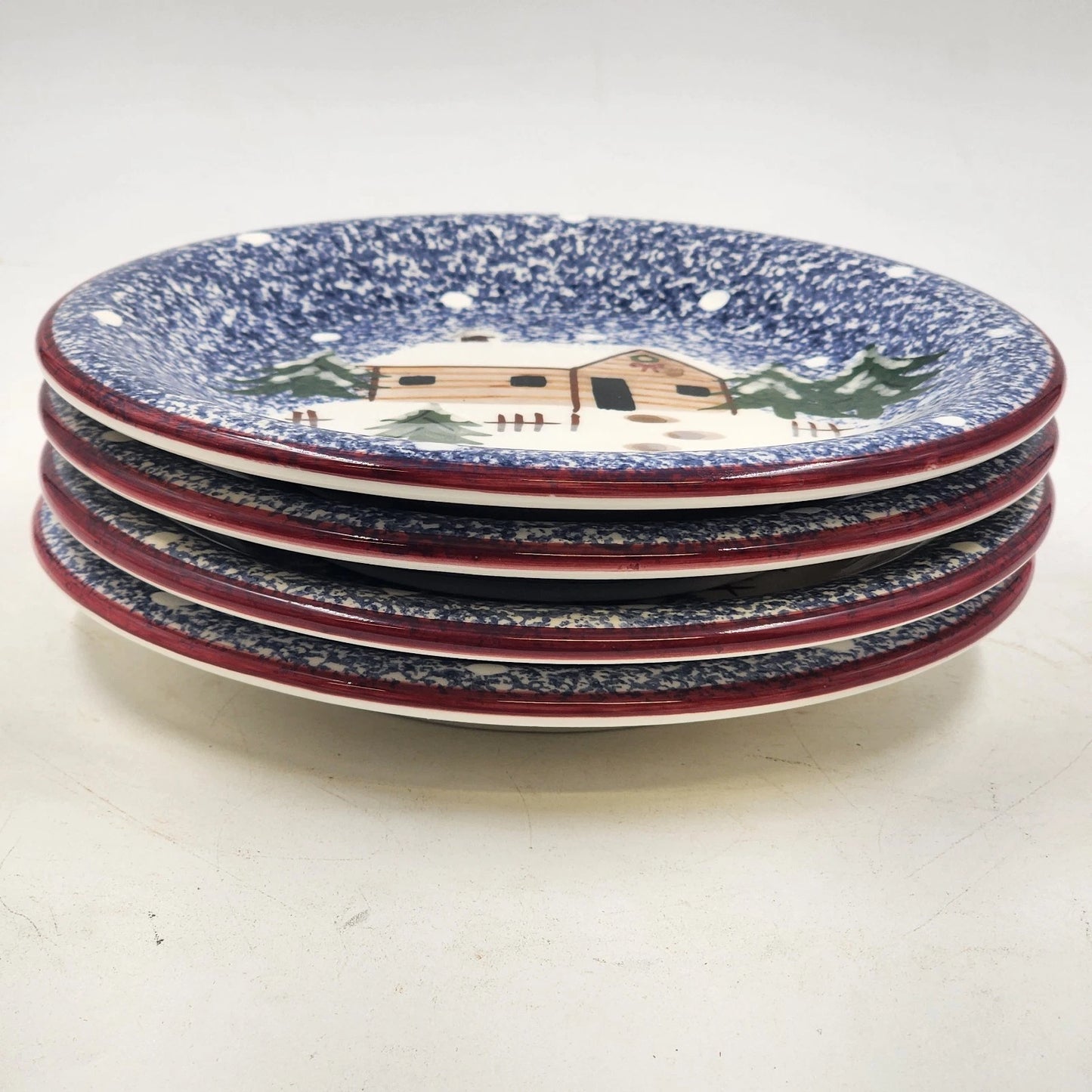 4 Holly Mountain Lodge Salad Plates 8" The Cook's Bazaar FWC Winter Scene