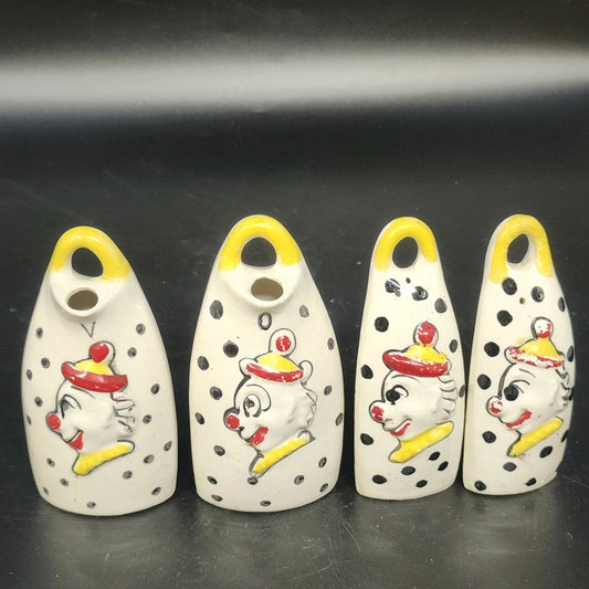 Clown Salt Pepper Shakers Oil Vinegar Cruet Set 4 Pc Ceramic Japan Vintage