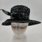 Mr. Lewis Black Raffia Woven Straw Hat Tall Crown Wide Brim Ribbon Bow w/ Buckle