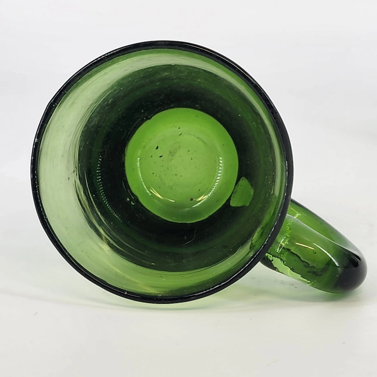 Indiana Glass Cups Avocado Green Blown Art Glass Set of 4 Starburst Base Handle