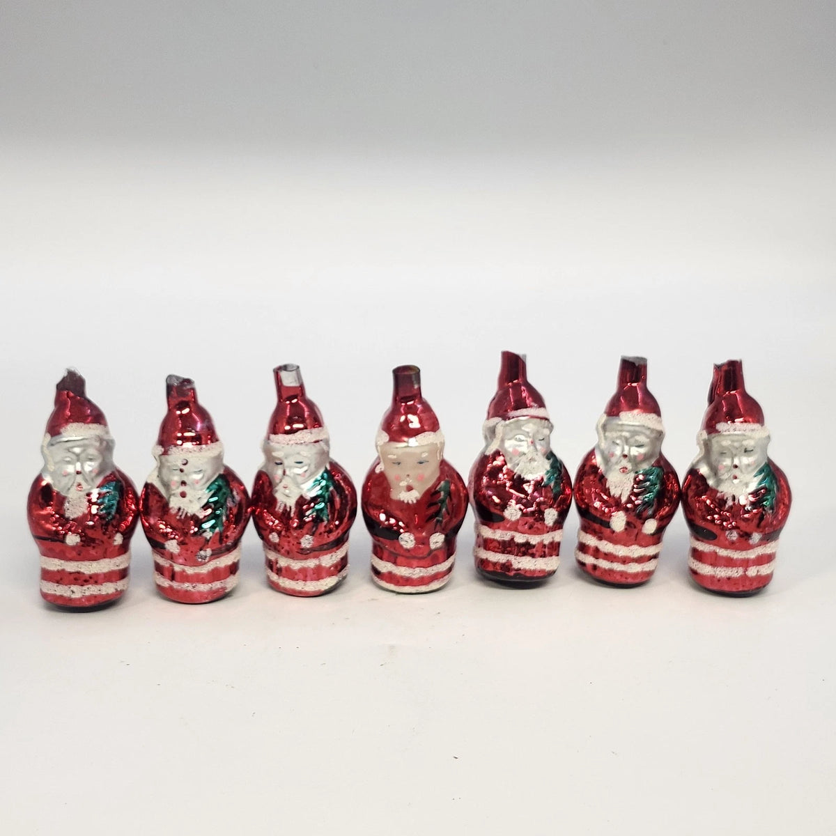 Mercury Glass Santa Christmas Ornaments Lot 7 Figural Mica Glitter Vtg No Caps