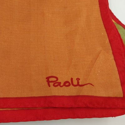 Paoli 27" Square Scarf Orange Green Yellow Abstract Geometric Signed Vintage