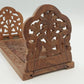 Hand Carved Natural Wood Expandable Book Rack Floral Bookends 17" Extend India