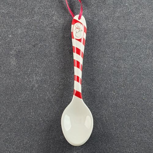 4 Snowman Chief Spoons by Williams Sonoma Christmas Ceramic Red Ribbons 6.5"