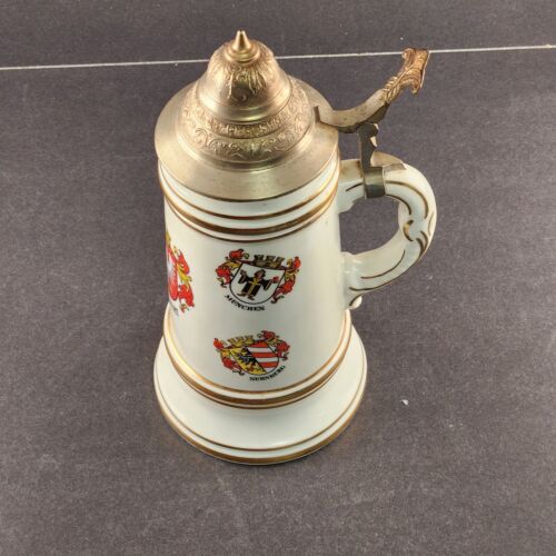 10" German Beer Stein Musical Ceramic Lidded Vintage Personalized Plays GOOD BYE